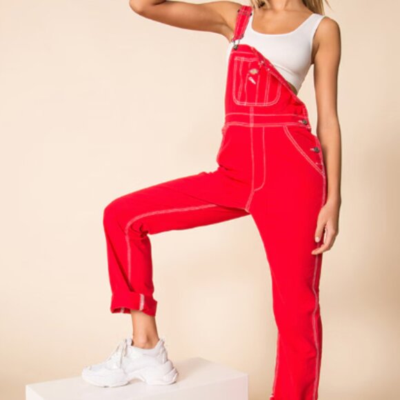 Dickies Relaxed Straight Leg Carpenter Bib Overall Romper Industrial Chic - Picture 2 of 15